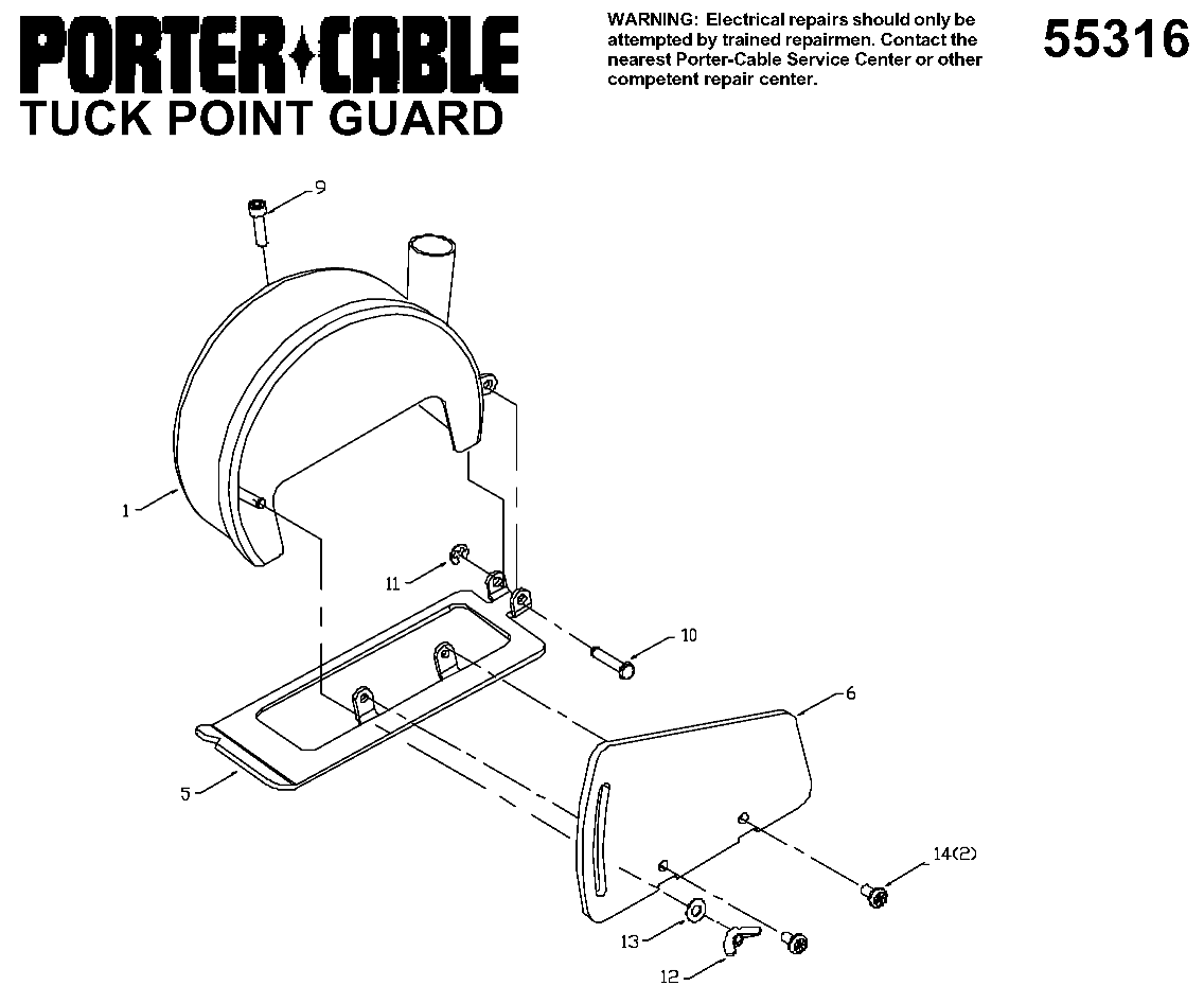 Default Diagram and Parts List for 55316 Type 1 Porter Cable Miscellaneous
